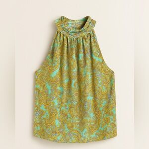 Chelsea & Theodore halter neck blouse  in Green and Yellow Paisley